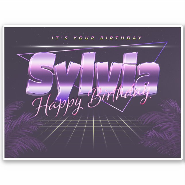Sylvia Name First name lila retro Sticker Birthday (Front)