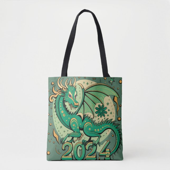 Symbol 2024 New Year, Green Wood Dragon Tote Bag (Front)