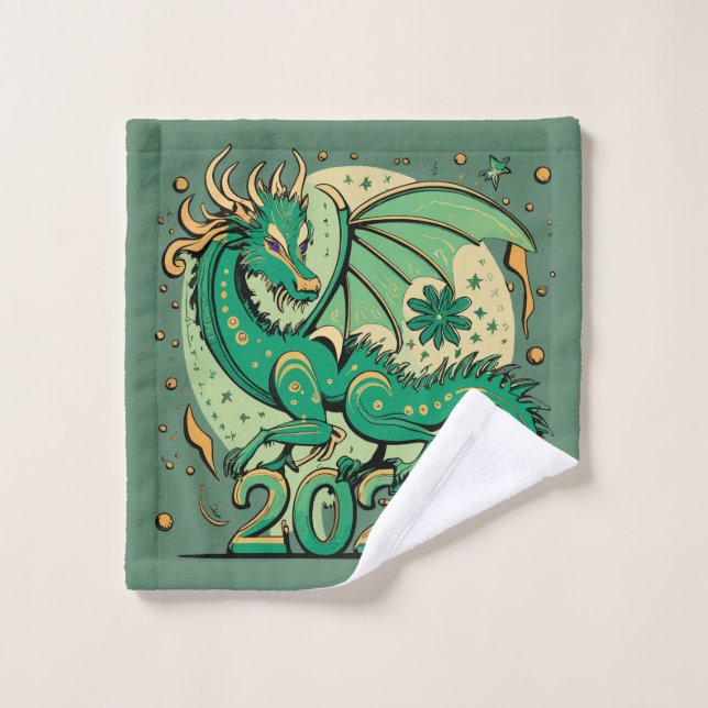 Symbol 2024 New Year, Green Wood Dragon Wash Cloth (Wash Cloth)