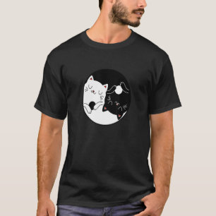 Symbol cat cats white black   yoga yin and yang T-Shirt