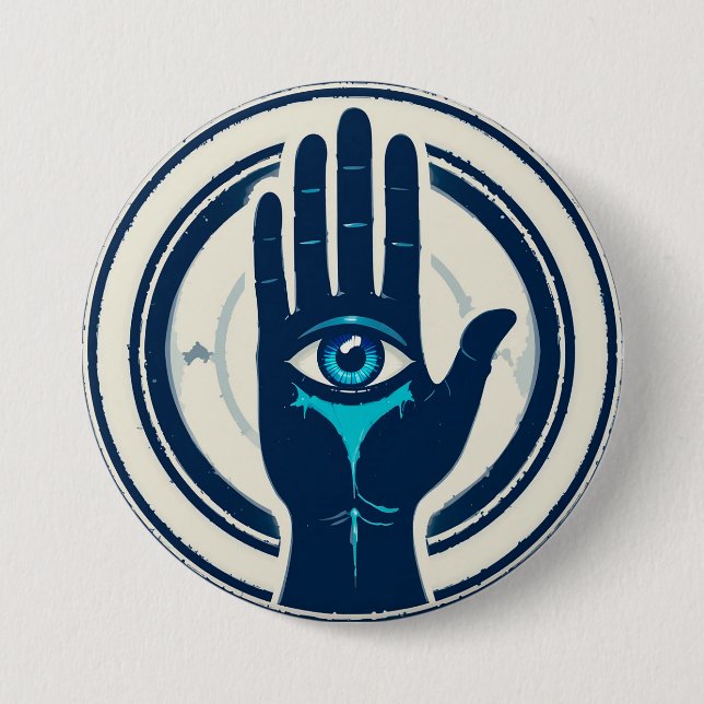Symbol Featuring Hand with Central Eye 7.5 Cm Round Badge (Front)