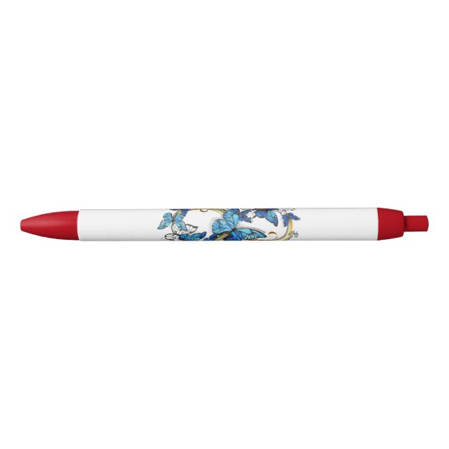Symbol Infinity of Blue Morpho Butterflies Black Ink Pen (Front)