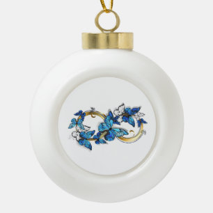 Symbol Infinity of Blue Morpho Butterflies Ceramic Ball Christmas Ornament