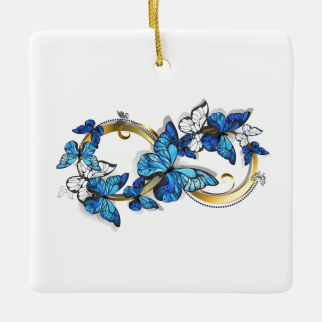 Symbol Infinity of Blue Morpho Butterflies Ceramic Ornament (Front)