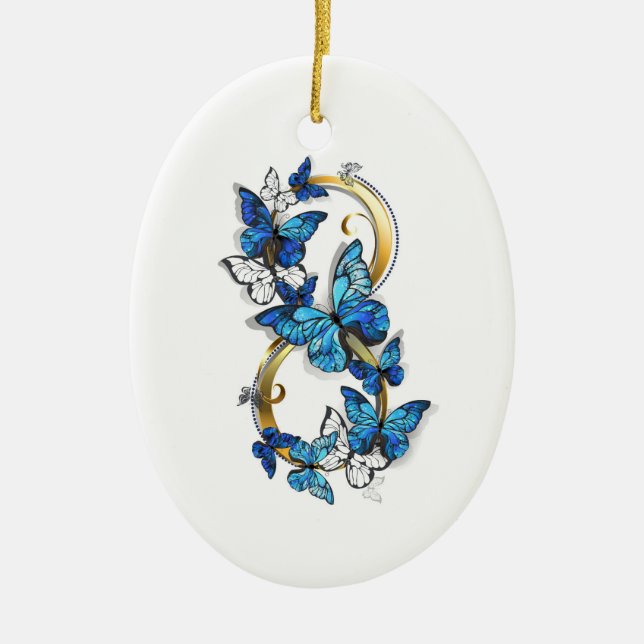 Symbol Infinity of Blue Morpho Butterflies Ceramic Tree Decoration (Front)