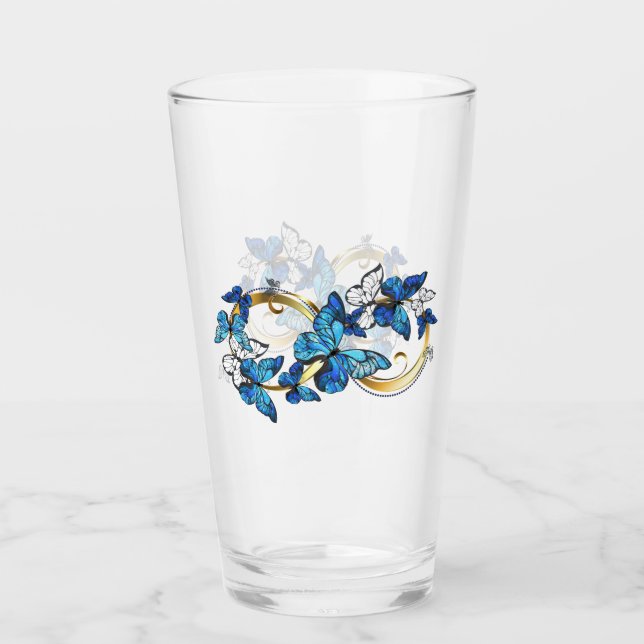Symbol Infinity of Blue Morpho Butterflies Glass (Front)