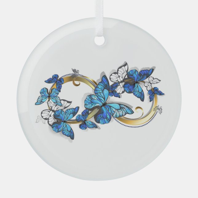 Symbol Infinity of Blue Morpho Butterflies Glass Tree Decoration (Front)