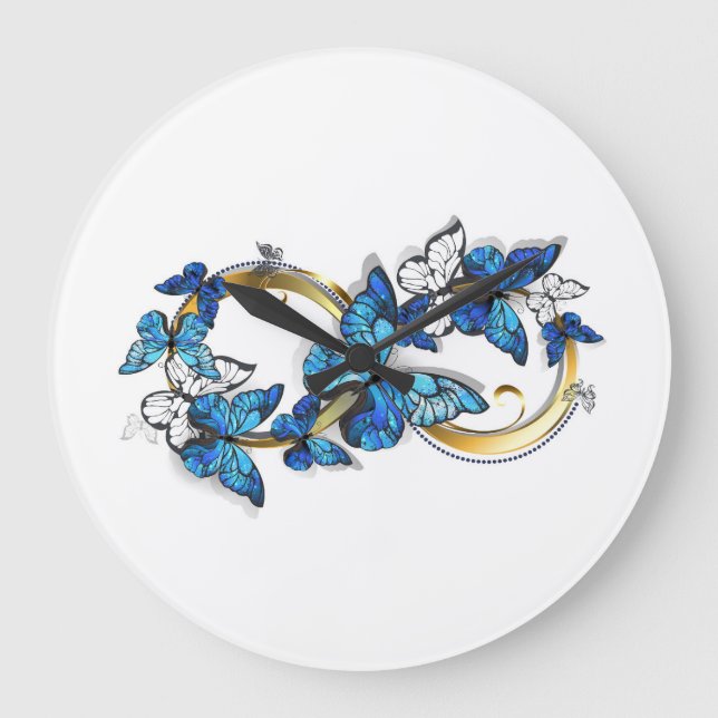 Symbol Infinity of Blue Morpho Butterflies Large Clock (Front)
