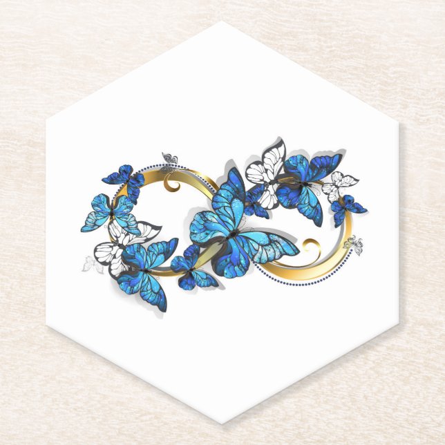 Symbol Infinity of Blue Morpho Butterflies Paper Coaster (Front)