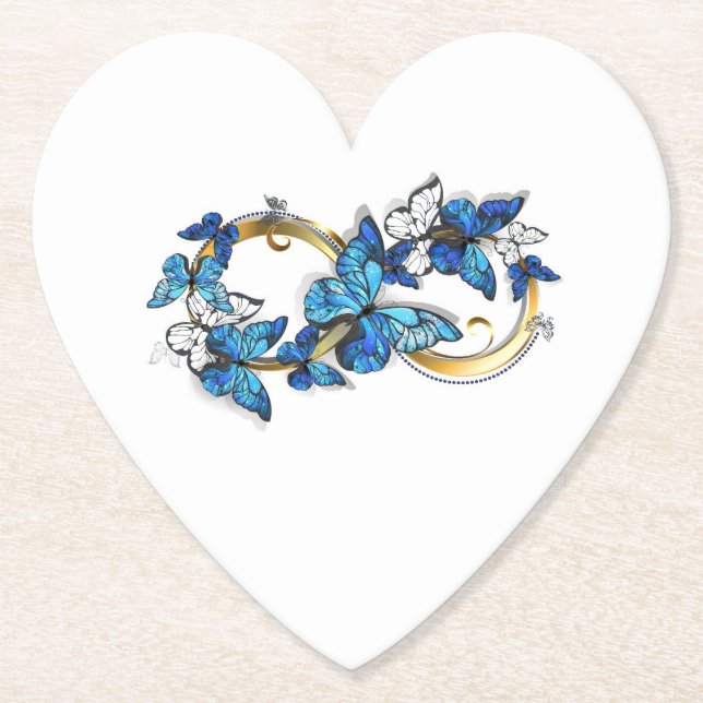 Symbol Infinity of Blue Morpho Butterflies Paper Coaster (Front)