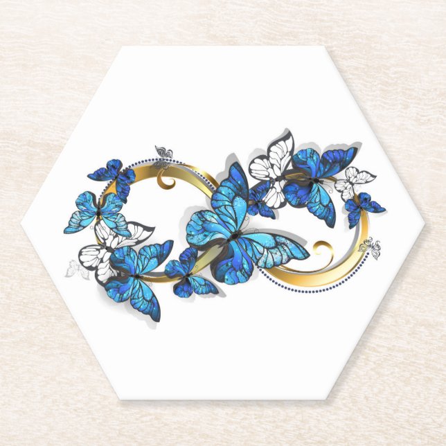 Symbol Infinity of Blue Morpho Butterflies Paper Coaster (Front)