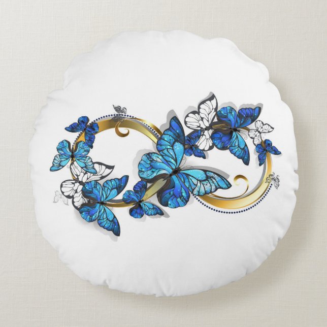 Symbol Infinity of Blue Morpho Butterflies Round Cushion (Front)
