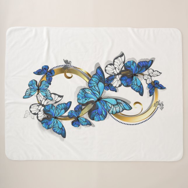 Symbol Infinity of Blue Morpho Butterflies Sherpa Blanket (Front (Horizontal))