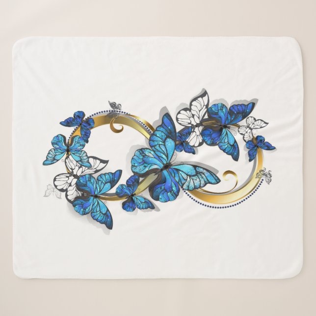 Symbol Infinity of Blue Morpho Butterflies Sherpa Blanket (Front (Horizontal))
