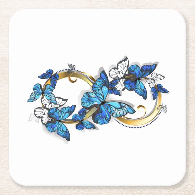 Symbol Infinity of Blue Morpho Butterflies Square Paper Coaster (Front)