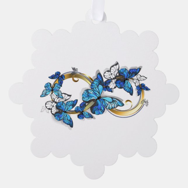 Symbol Infinity of Blue Morpho Butterflies Tree Decoration Card (Front)