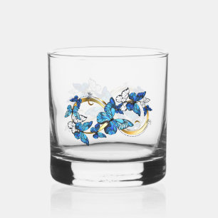 Symbol Infinity of Blue Morpho Butterflies Whiskey Glass