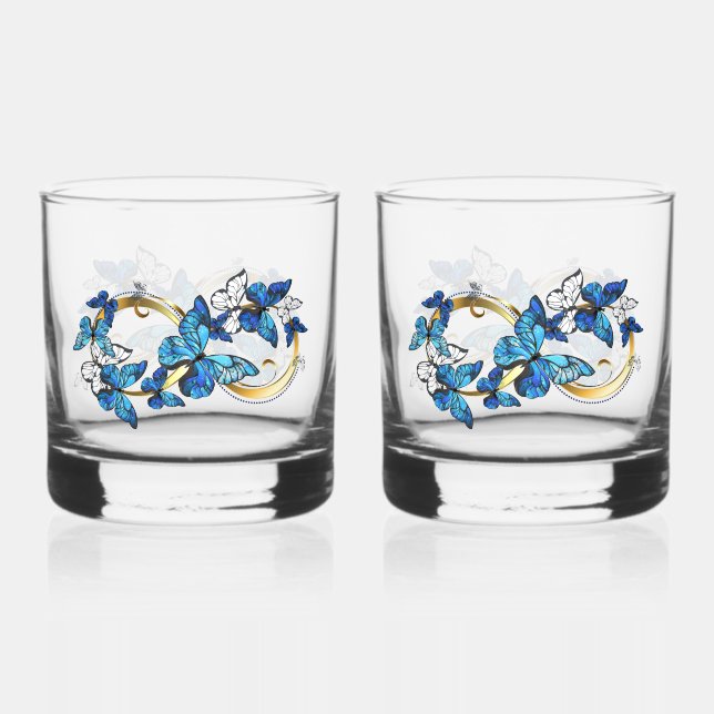 Symbol Infinity of Blue Morpho Butterflies Whiskey Glass (Front)