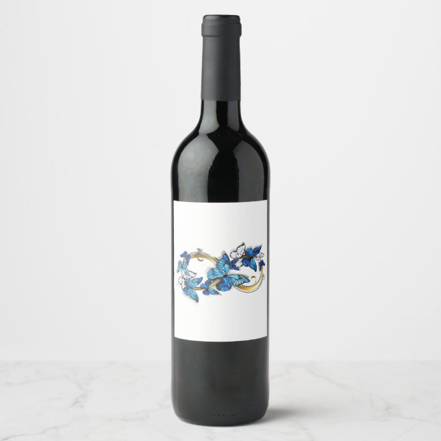 Symbol Infinity of Blue Morpho Butterflies Wine Label (Front)