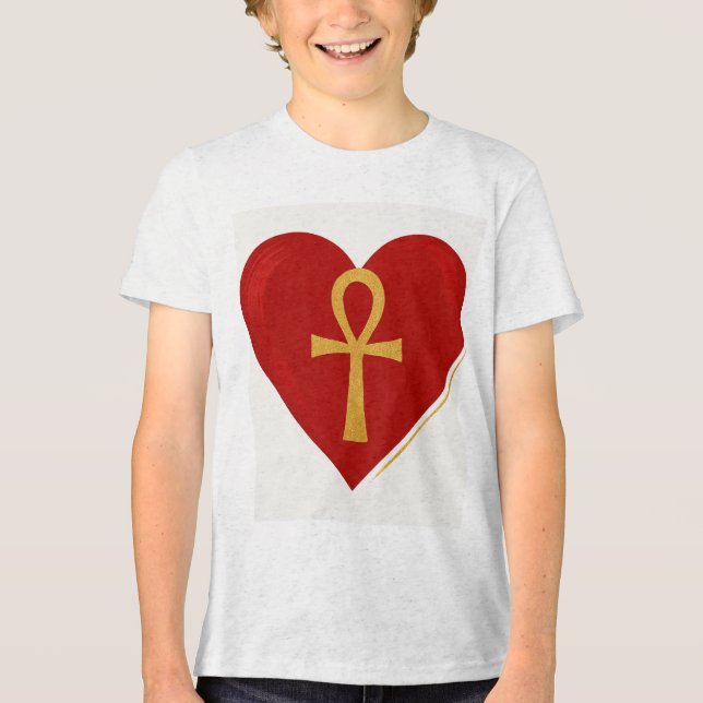 Symbol of Eternal Love, Heart &amp; Ankh – A Design In Tri-Blend Shirt (Front)