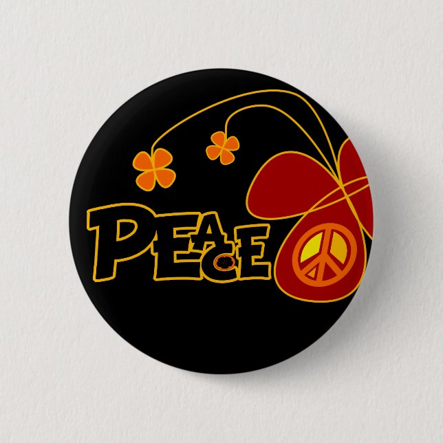 Symbol Peace Of Sign Butterfly 6 Cm Round Badge (Front)