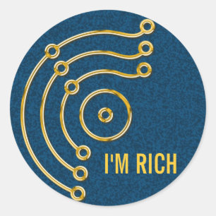 Symbol RUNA / GOLD, I'M RICH dark blue splatter Classic Round Sticker
