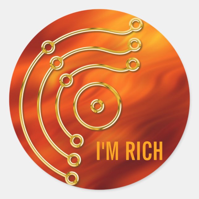 Symbol RUNA / GOLD, I'M RICH | fire red Classic Round Sticker (Front)