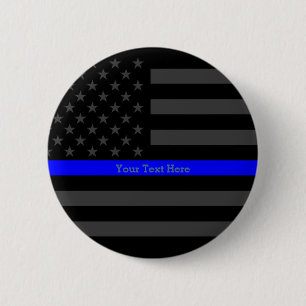 Symbol Thin Blue Line Personalised Black US Flag 6 Cm Round Badge
