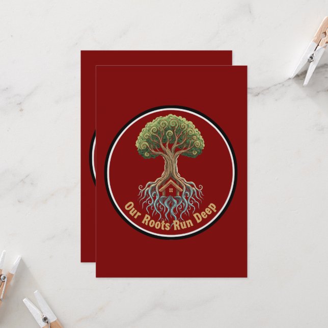 Symbolic Family Tree of Life 'Our Roots Run Deep'  Invitation (Front/Back In Situ)