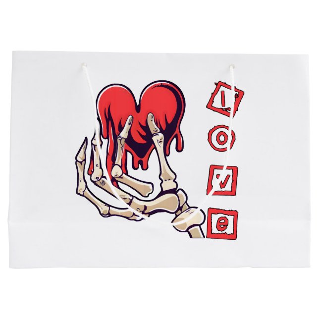 Symbolic Love Skeleton Hand Offering Heart Large Gift Bag (Back)