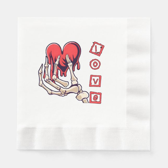 Symbolic Love Skeleton Hand Offering Heart Napkin (Front)