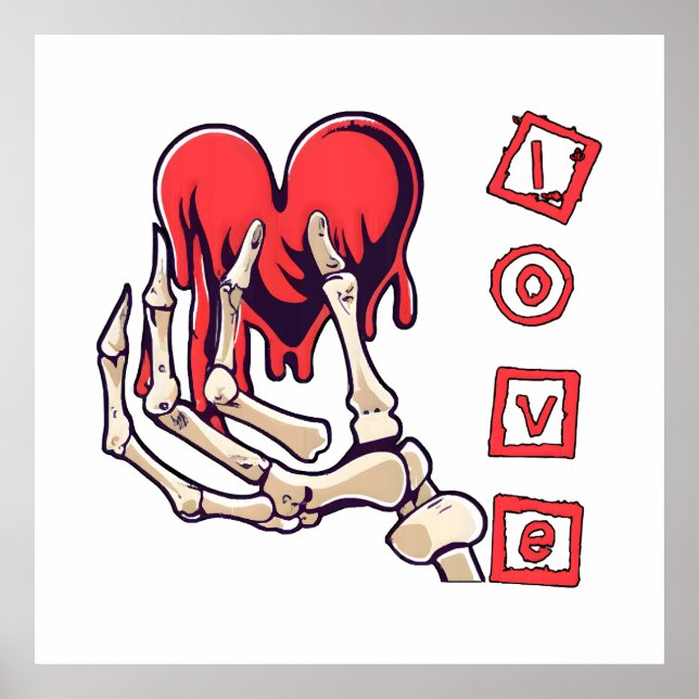 Symbolic Love Skeleton Hand Offering Heart Poster (Front)