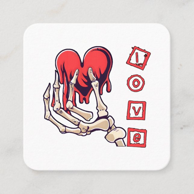 Symbolic Love Skeleton Hand Offering Heart Square Business Card (Front)