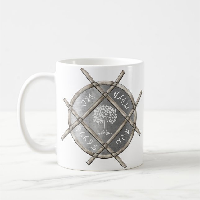 Symbolic Silver Medallion Coffee Mug (Left)