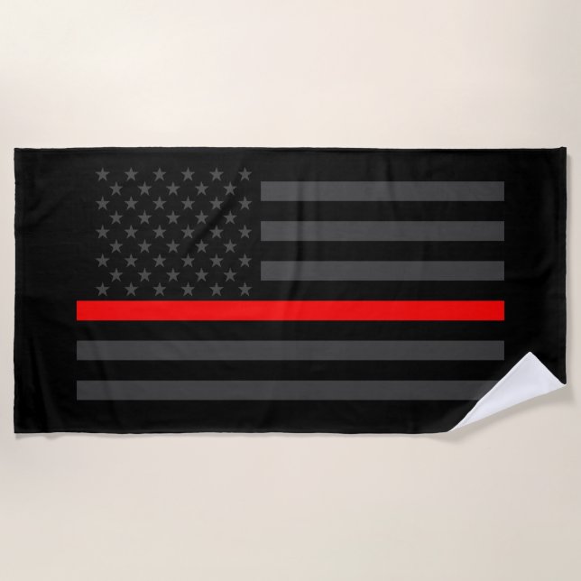 Symbolic Thin Red Line American Flag graphic on a Beach Towel (Front)