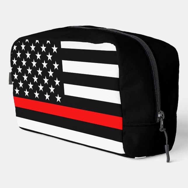 Symbolic Thin Red Line American Flag graphic on a Dopp Kit (Right Corner)