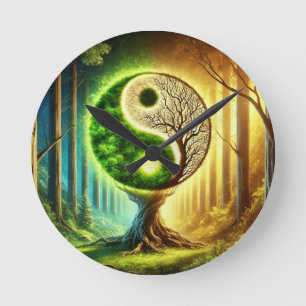Symbolic Tree With Yin Yang Design Round Clock