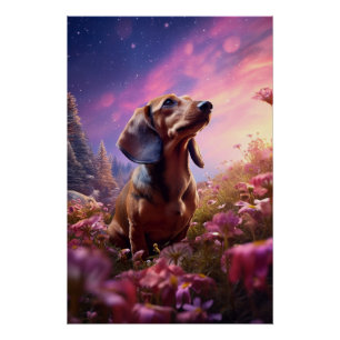 Symbolism Dachshund Exploring A Meadow Poster