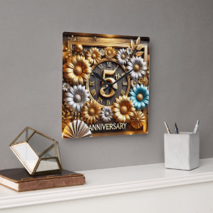 Symbolizing 5th Wedding Anniversary Square Wall Clock