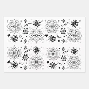 Symbols Black White Gelli Plate Collage and More Wrapping Paper Sheet