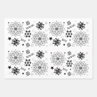 Symbols Black White Gelli Plate Collage and More Wrapping Paper Sheet