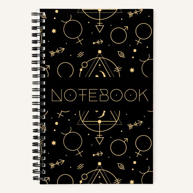 Symbols Mystical Black Boho Notebook (Front)