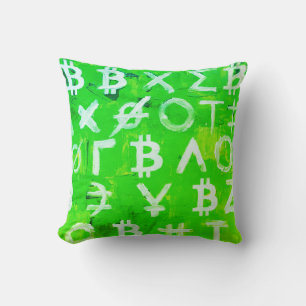 Symbols of Bitcoin (Bright Profit Green - 1) Cushion