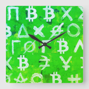 Symbols of Bitcoin (Bright Profit Green - 1) Square Wall Clock