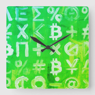Symbols of Bitcoin (Bright Profit Green - 2) Square Wall Clock