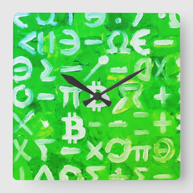 Symbols of Bitcoin (Bright Profit Green - 3) Square Wall Clock (Front)
