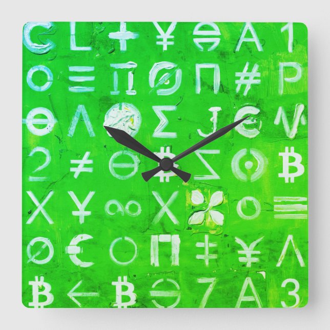 Symbols of Bitcoin (Bright Profit Green - 4) Square Wall Clock (Front)