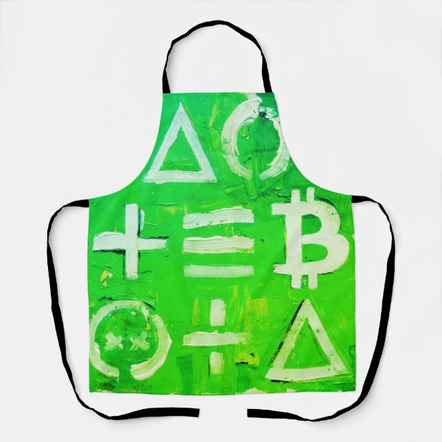 Symbols of Bitcoin (Bright Profit Green - 5) Apron (Front)