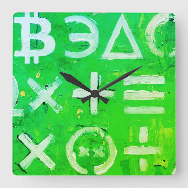 Symbols of Bitcoin (Bright Profit Green - 5) Square Wall Clock (Front)