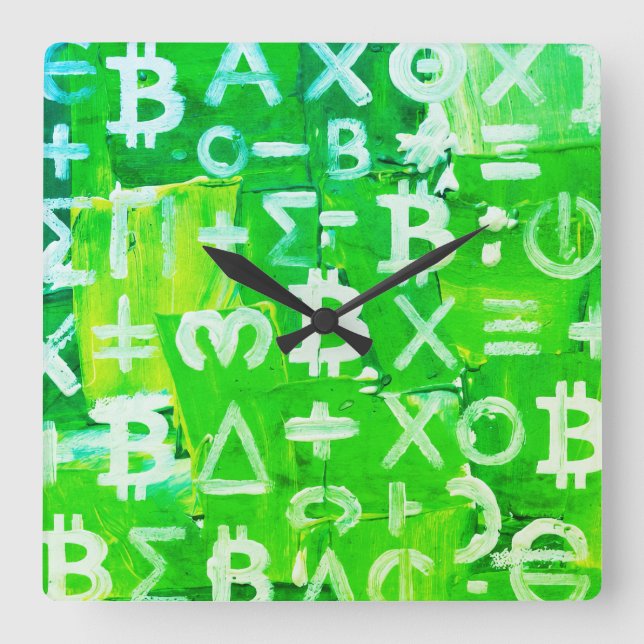Symbols of Bitcoin (Bright Profit Green - 6) Square Wall Clock (Front)